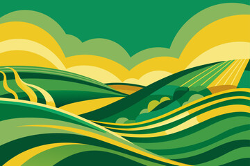 Obraz premium Abstract Green Gold Field Dissolving into Waves