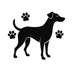 Dog Silhouette and Paw Print Background