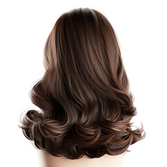 Back View of Shiny Wavy Brown Hair – Beauty and Haircare Concept on White Background