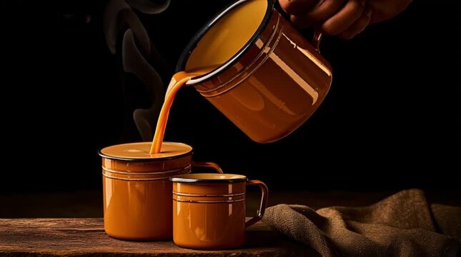 The process of making Teh Tarik. Malaysian originated drink