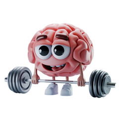 Cartoon Brain Lifting Weights – Mental Strength and Brain Training Concept

