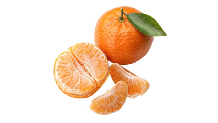 Oranges Trio Whole Orange with Leaf Halved Fruit Showing Segments and Loose Juicy Wedges Isolated on Transparent Background