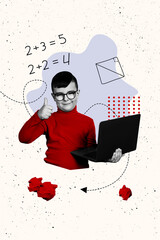 Trend artwork creative sketch photo collage of education fall knowledge learn lesson young boy...