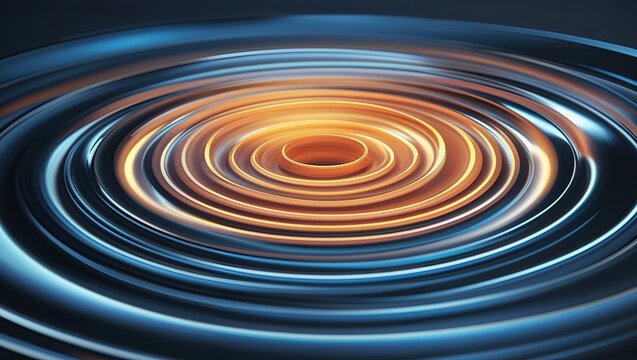 Radiating concentric ripples shifting from golden center to blue edges in digital space, design - Powered by Adobe