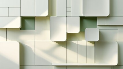 Displaying light cream 3D wall panels at modern interior installation, creating geometric relief
