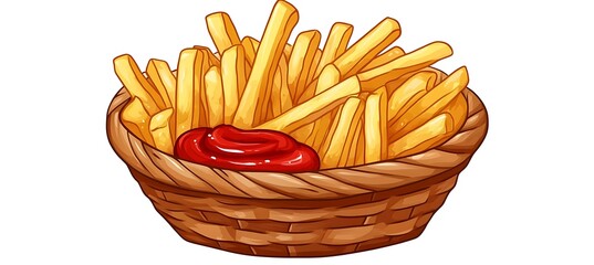 A basket of crispy golden French fries with ketchup 
