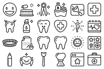 Dental Care Icons Set Happy Tooth Brush Money Medical Symbols health