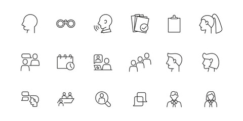 Icon set of open recruitment human resource employee business company, include design of prosedur, position, interview, job hunt, schedule, sign up, industry, office, 