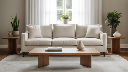 Elegant Living Room with Neutral Colors and Natural Light Creating a Serene and Cozy Ambiance