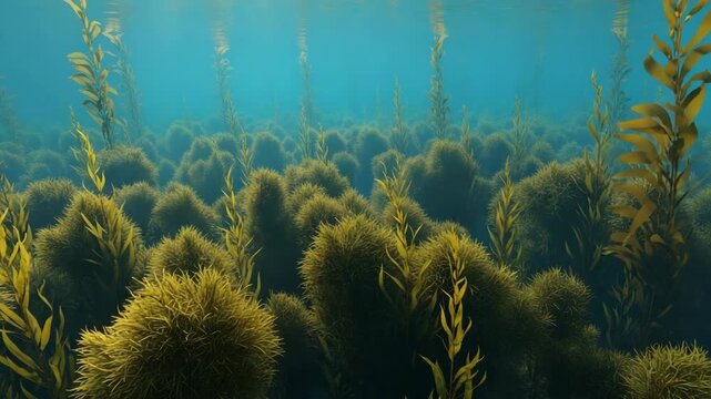 Underwater Scene with Lush Seaweed and Tranquil Blue Waters