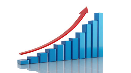 3D Growing Bar Chart with Red Arrow | Business Growth, Financial Success, Statistics, Analytics, Profit Graph

