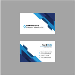 Naklejka premium This is a modern, corporate business card with a sleek blue geometric design. It’s clean, professional, and ideal for branding, featuring company name, slogan, contact info, and job position.