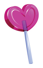 Heart-shaped lollipop on a stick, symbolizing affection and delightful sweetness. Vector cartoon illustration
