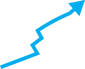 Blue arrow indicating upward trend on white background