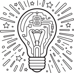 Futuristic Light Bulb with Circuit Board Technology Concept Vector Illustration. Tech Light Bulb, Circuit Idea Bulb, Innovative Energy Icon, Digital Creativity Symbol, Futuristic Ai Technology