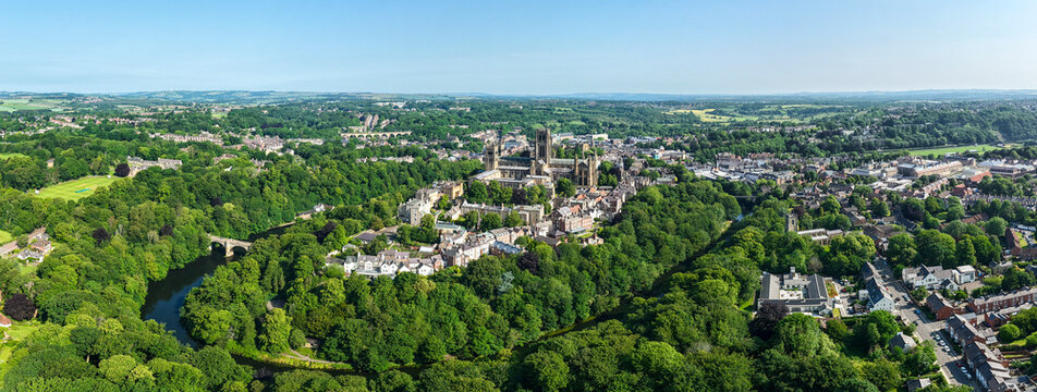 Panoramic view of Durham city, Cathedral and surrounding countryside, England
