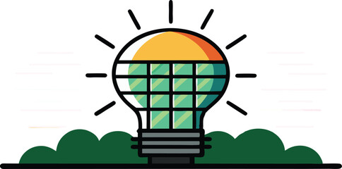 An illustration of solar panels on a rooftop, often accompanied by elements like sun rays or a house, symbolizing renewable energy and sustainability