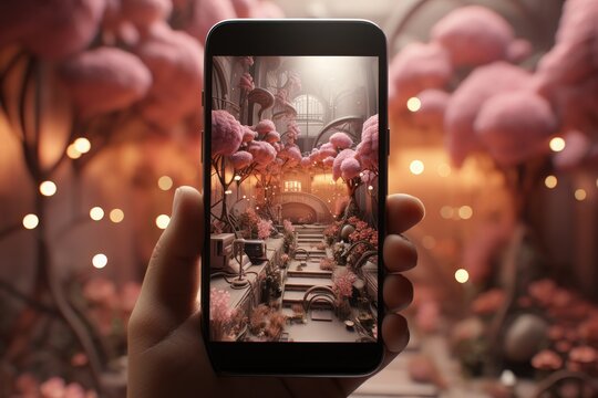 A blogger recording a vlog with a smartphon