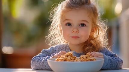 Naklejka premium Girl Enjoying Snack Outdoors with Natural Light