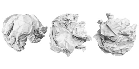 Set of crumpled white paper balls isolated on a white background. Screwed up paper