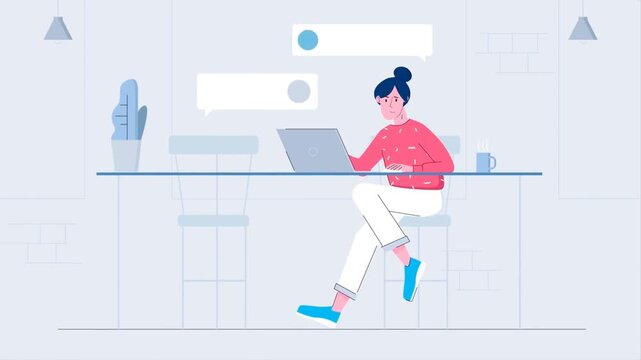 Young man sitting on desk surrounded by social media icons and avatars, multitasking on digital platforms