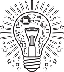 Futuristic Light Bulb with Circuit Board Technology Concept Vector Illustration. Tech Light Bulb, Circuit Idea Bulb, Innovative Energy Icon, Digital Creativity Symbol, Futuristic Ai Technology