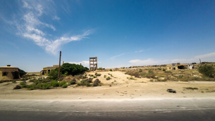Abandoned Desert Landscape with Clear Blue Sky