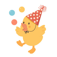 Illustration of a Baby Chick Juggling Balls