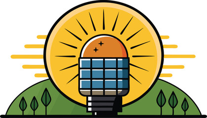 An illustration of solar panels on a rooftop, often accompanied by elements like sun rays or a house, symbolizing renewable energy and sustainability