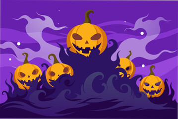 Fototapeta premium Warped Ghostly Pumpkin Silhouettes in Fluid Fog