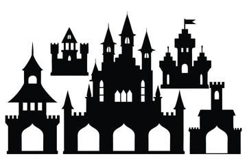 Obraz premium Ancient Castle Silhouette Bundle – 8 Detailed Black Castles with Towers, Gates & Walls.