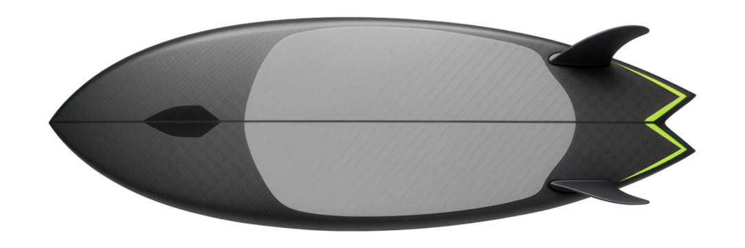 Fish surfboard with swallowtail and twin fins for small wave carving