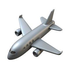 Simple Silver Passenger Aeroplane Icon 3D Render