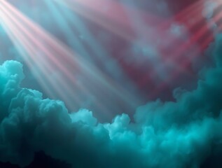 Fototapeta premium Dramatic sky with radiant light beams piercing through vibrant, moody clouds