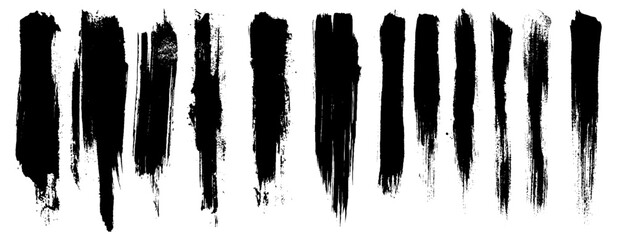 Abstract long black thick ink strokes set isolated on a white background

