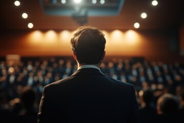 Fototapeta premium Back view of business people audience professional presentation.