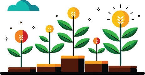 An illustration depicting the stages of plant growth, from seedling to mature plant, often with elements like roots, leaves, and flowers