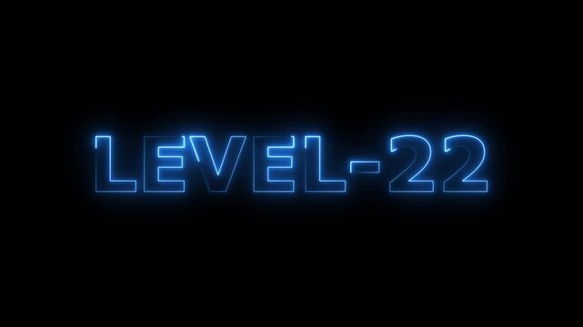 Glowing Neon Blue L E V E L 22 Text Animation on Black Background Futuristic Digital Achievement