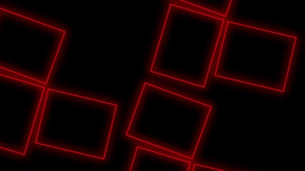 red geometric diamond pattern, Glowing rotating squares abstract loop animation on black background