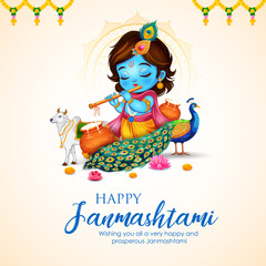 Fototapeta premium Lord Bal Krishna in the religious festival background of India for Shri Krishna Janmashtami celebration