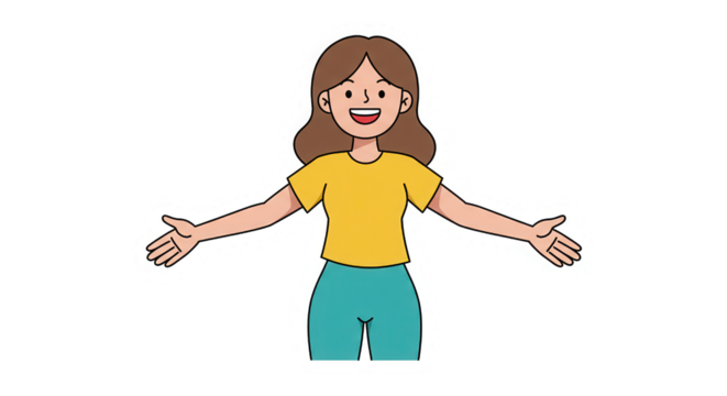 Happy Cartoon Woman with Open Arms Greeting