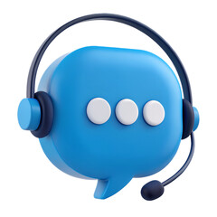 A blue speech bubble wears a headset, representing customer service and communication isolated on transparent background
