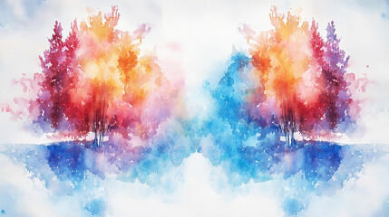Fototapeta premium Colorful Abstract Watercolor Landscape with Trees and Water