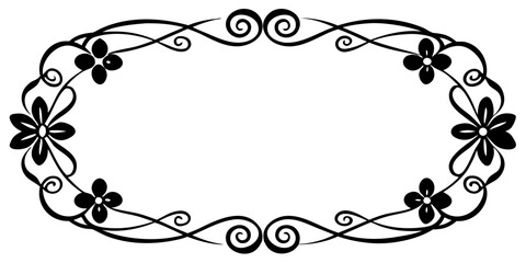 A sophisticated black ink border design showcasing a blend of delicate floral elements and intriguing abstract patterns for elegant creative projects and design enhancements.