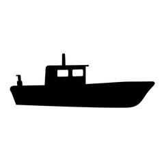 Silhouette of a Small Fishing Boat or Tugboat on White Background