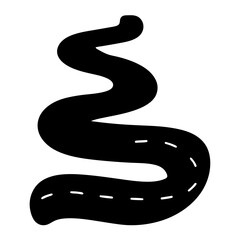 Naklejka premium Black and white whimsical winding road with dashed lane markers illustration