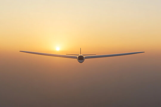 Soaring into the sunset: A glider plane silhouetted against a fiery sky, symbolizing freedom and adventure in flight. A serene and breathtaking scene.