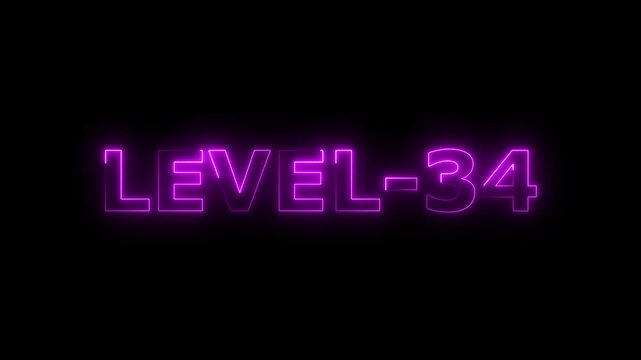 Glowing Neon Purple L E V E L 34 Text Animation on Black Background Futuristic Gaming Achievement