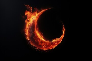 Half moon fire flame night black background astronomy.