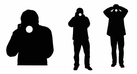 Photographer Taking Picture Silhouette Set – Camera and Shooting Poses in Vector Style on White Background
